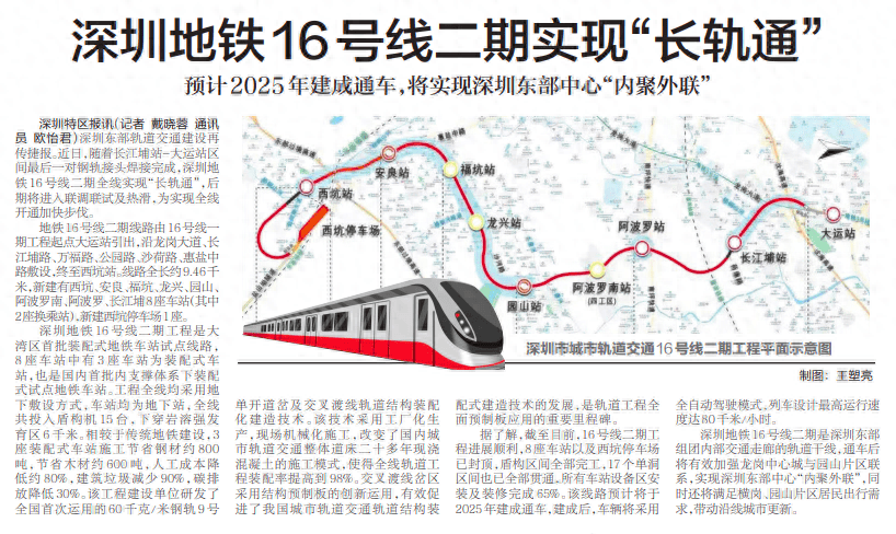 【深圳特区报】深圳地铁16号线二期实现“长轨通”