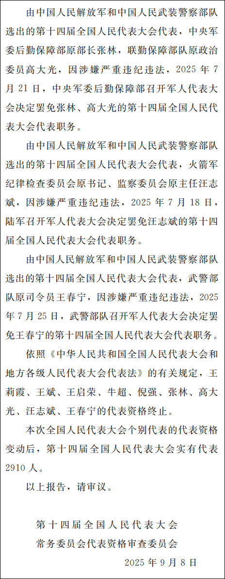 涉嫌严重违纪违法，4名将领被罢免人大代表原因披露